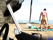 性感的霍尼·布鲁内特在海滩上激情性爱高潮