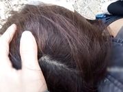 野外荒地无套后入新认识的炮友，大冬天的起了一屁股鸡皮疙瘩